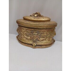 Trinket Jewelry Box With Fairies Cupids Angels Cherubs Gold Tone Resin